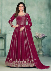 Hot Pink Sequins Embroidered Long Frock